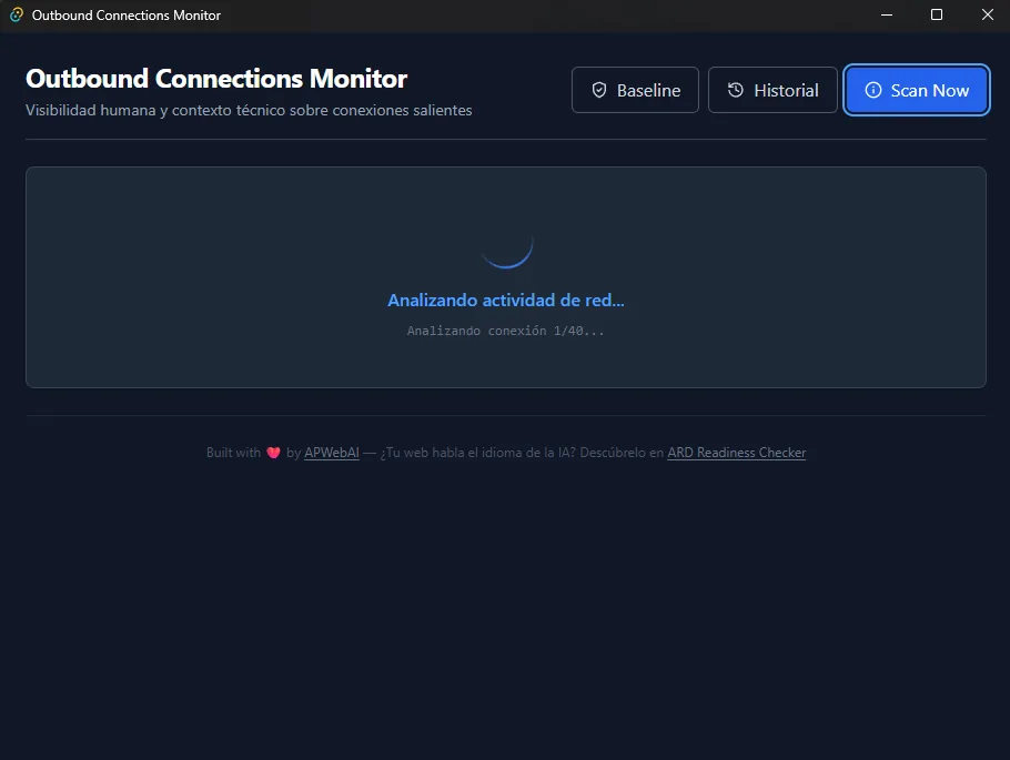 OCM analizando la actividad de red, conexión 1 de 40